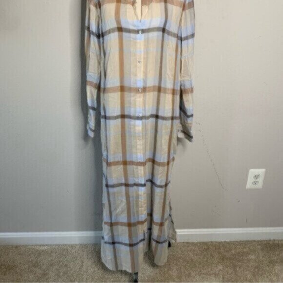 NWT Theory Sheer Plaid Maxi Shirt Dress - Picture 6 of 12